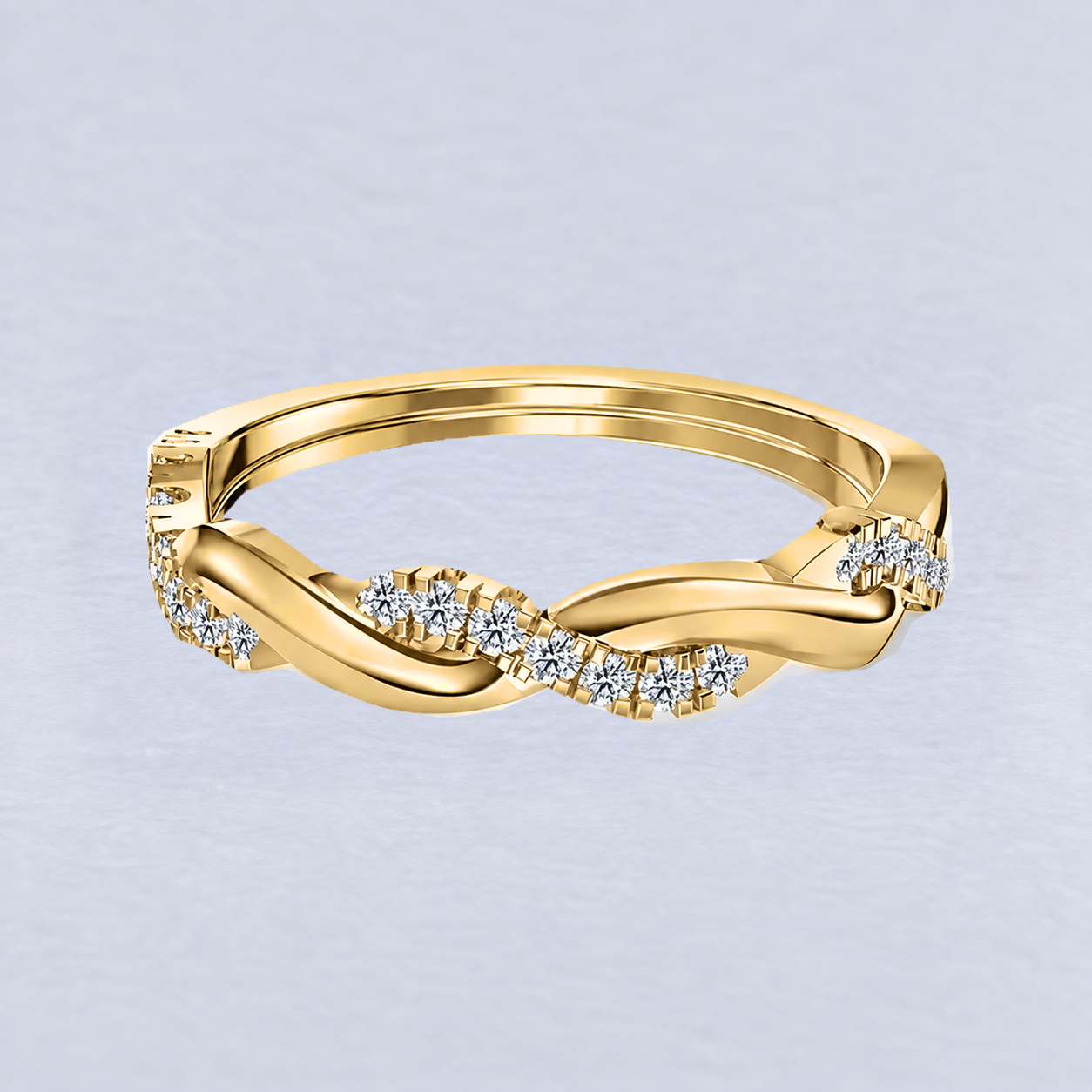 Ribbon Twist Diamond Wedding Band, shaped in 9ct Yellow Gold
