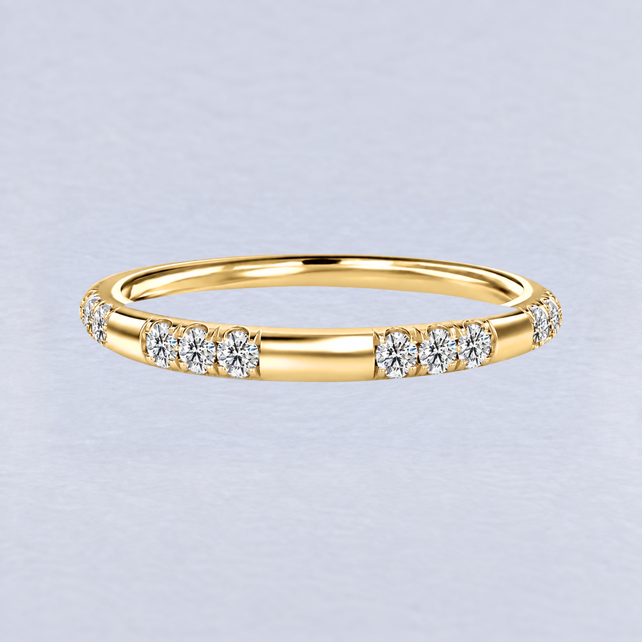 Spaced Diamond Panel Wedding Band, shaped in 9ct Yellow Gold