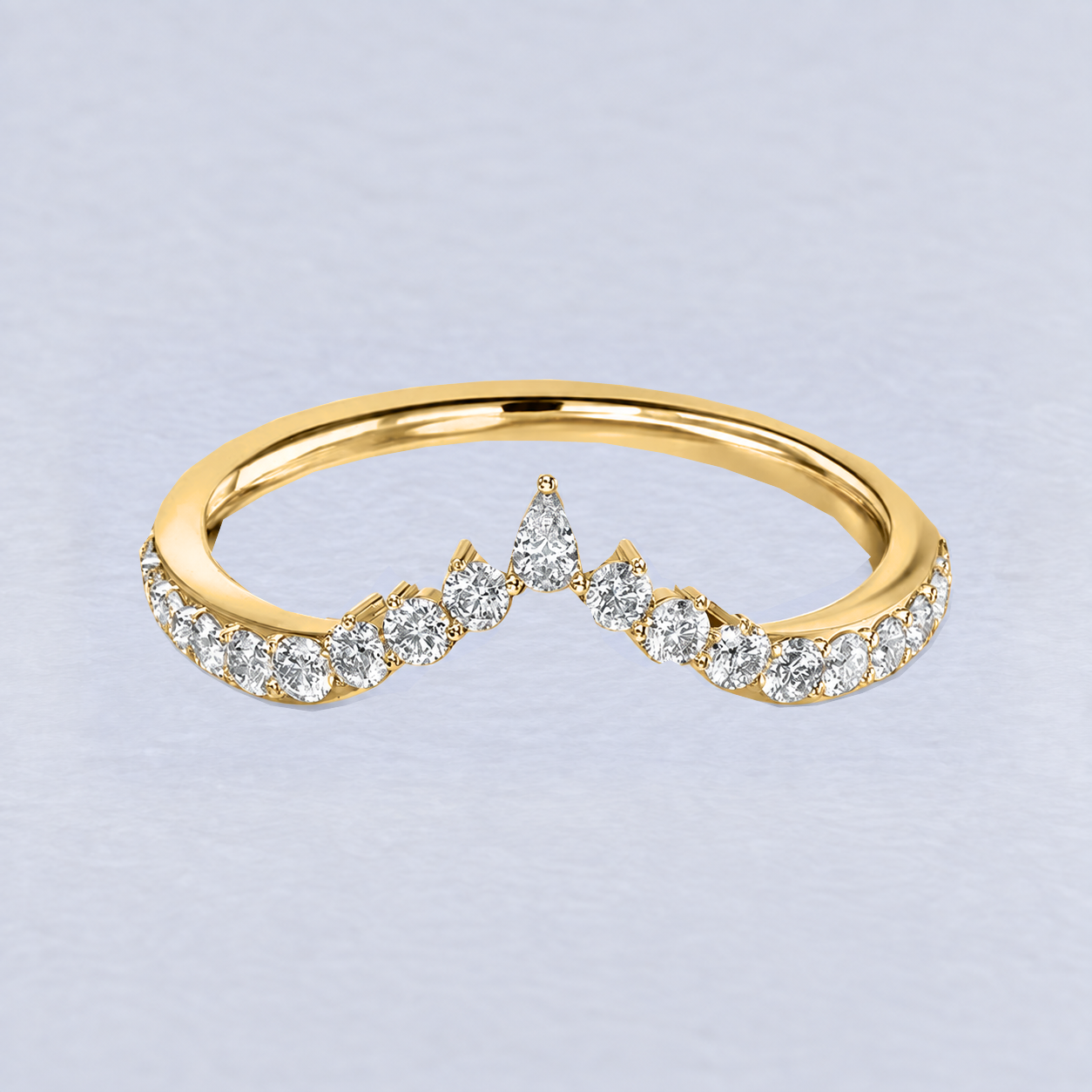 Pear Peak Diamond Wedding Band, shaped in 9ct Yellow Gold