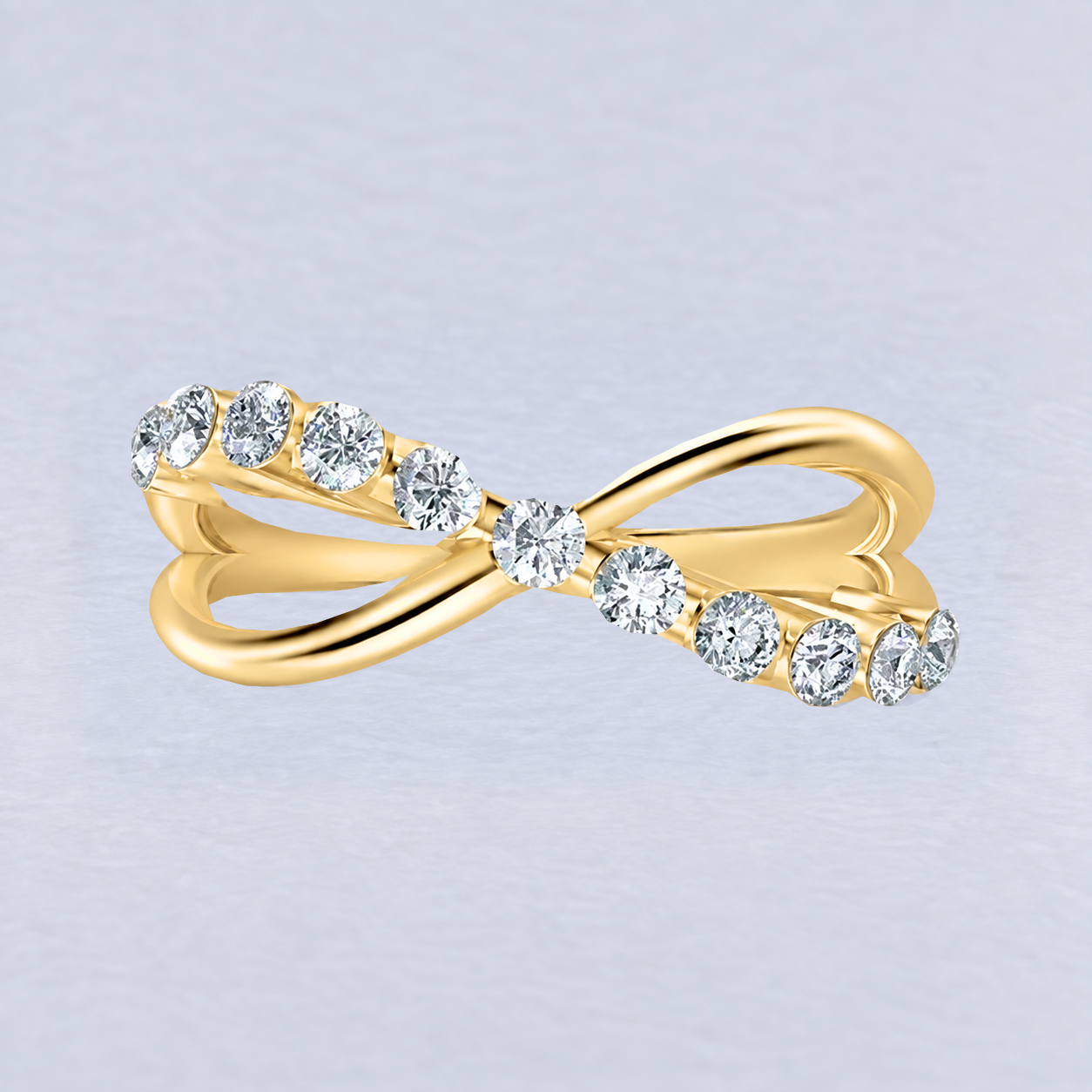 Open Loop Crossover Diamond Wedding Band, shaped in 9ct Yellow Gold