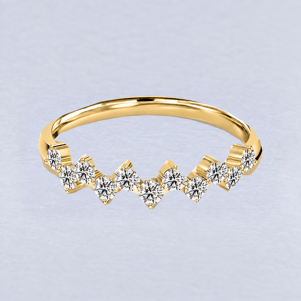 Staggered Crown Diamond Wedding Band, shaped in 9ct Yellow Gold