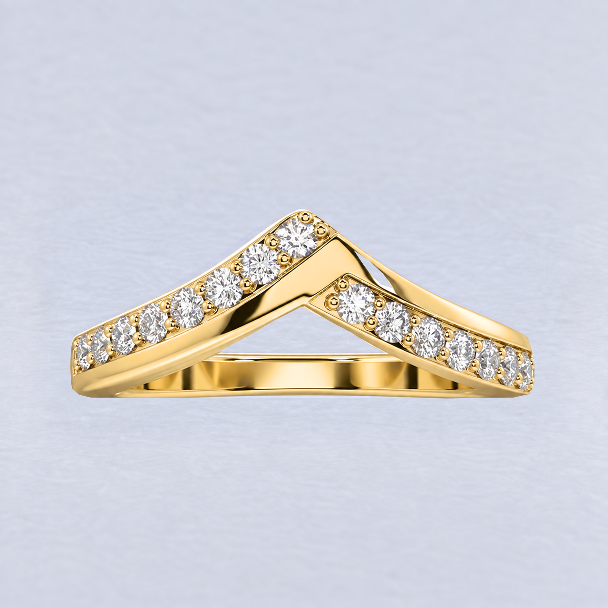 Layered V Diamond Wedding Band, shaped in 9ct Yellow Gold