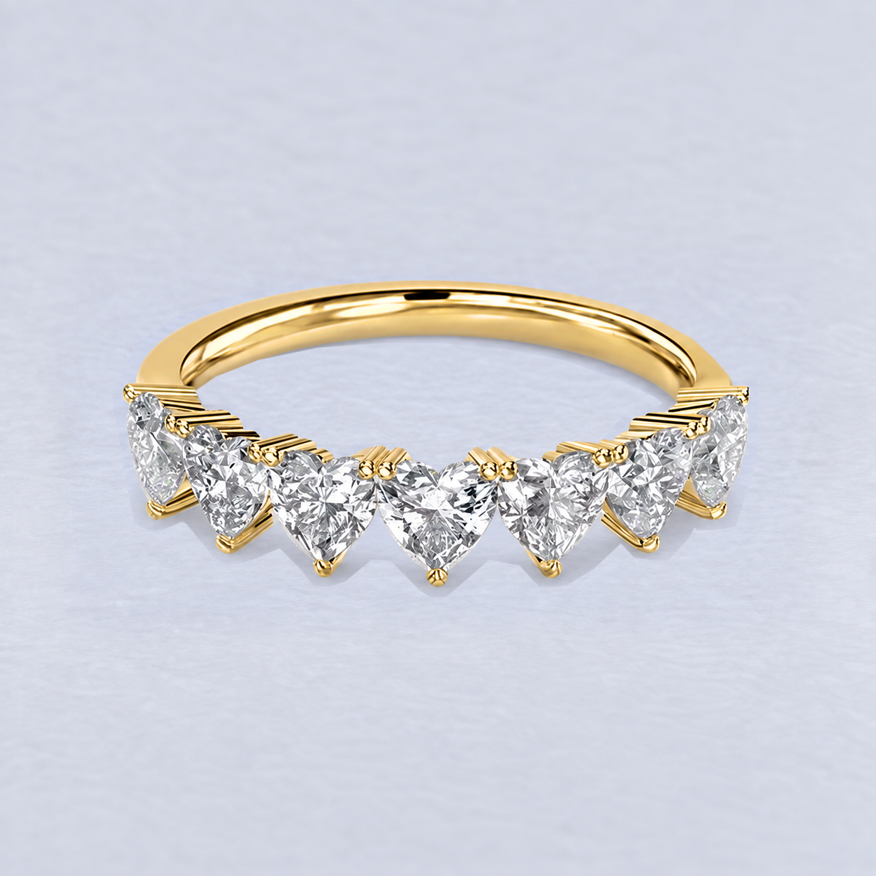 Seven Heart Diamond Wedding Band, shaped in 9ct Yellow Gold
