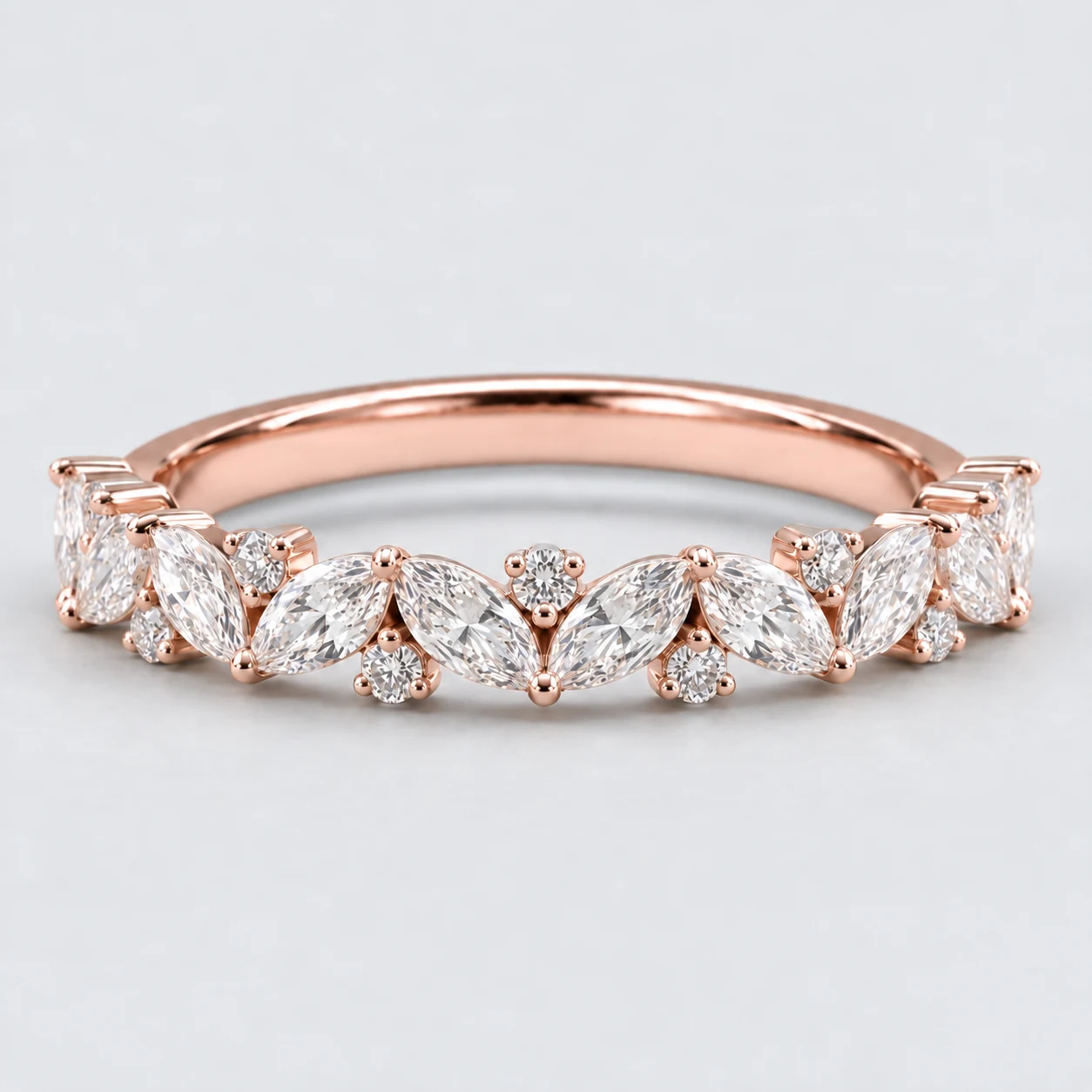 Marquise & Round Diamond Eternity Ring, half eternity in 9ct Rose Gold