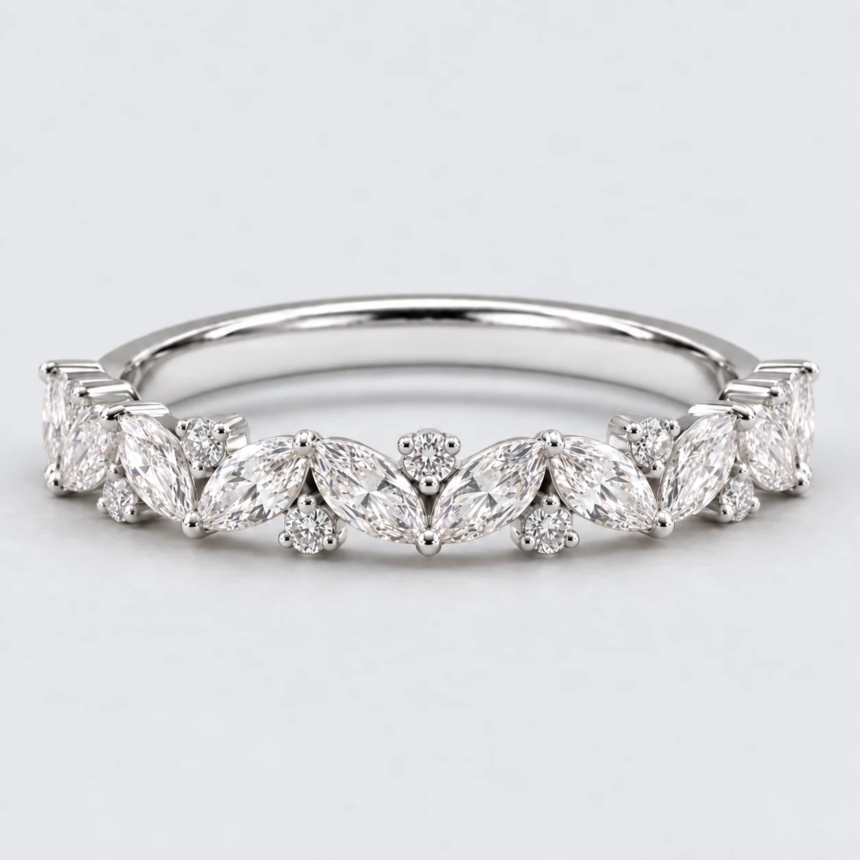 Marquise & Round Diamond Eternity Ring, half eternity in 9ct White Gold