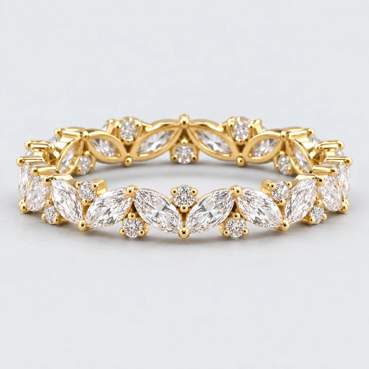 Marquise & Round Diamond Eternity Ring, full eternity in 9ct Yellow Gold