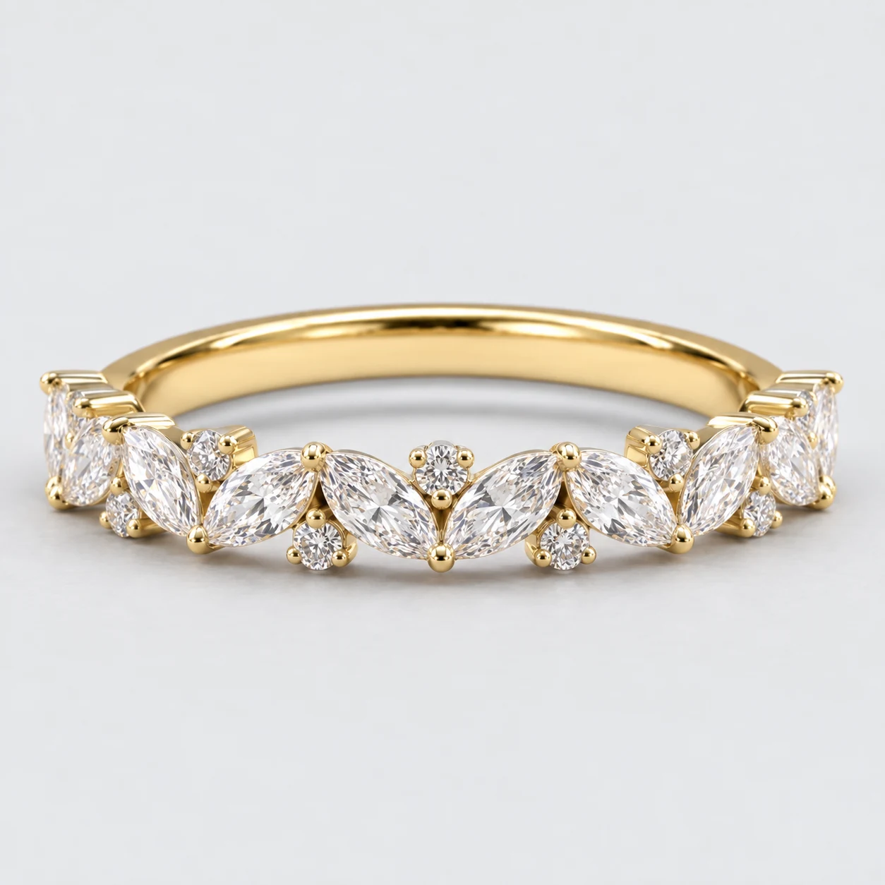 Marquise & Round Diamond Eternity Ring, half eternity in 9ct Yellow Gold