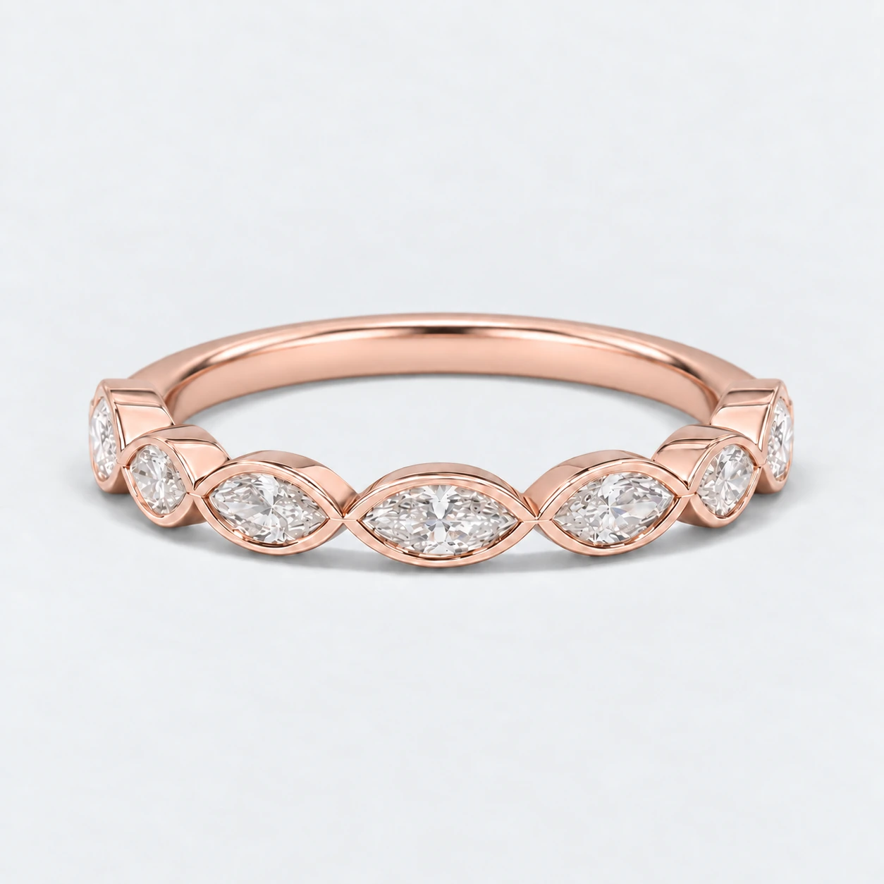 Marquise Bezel Diamond Eternity Ring, half eternity in 9ct Rose Gold