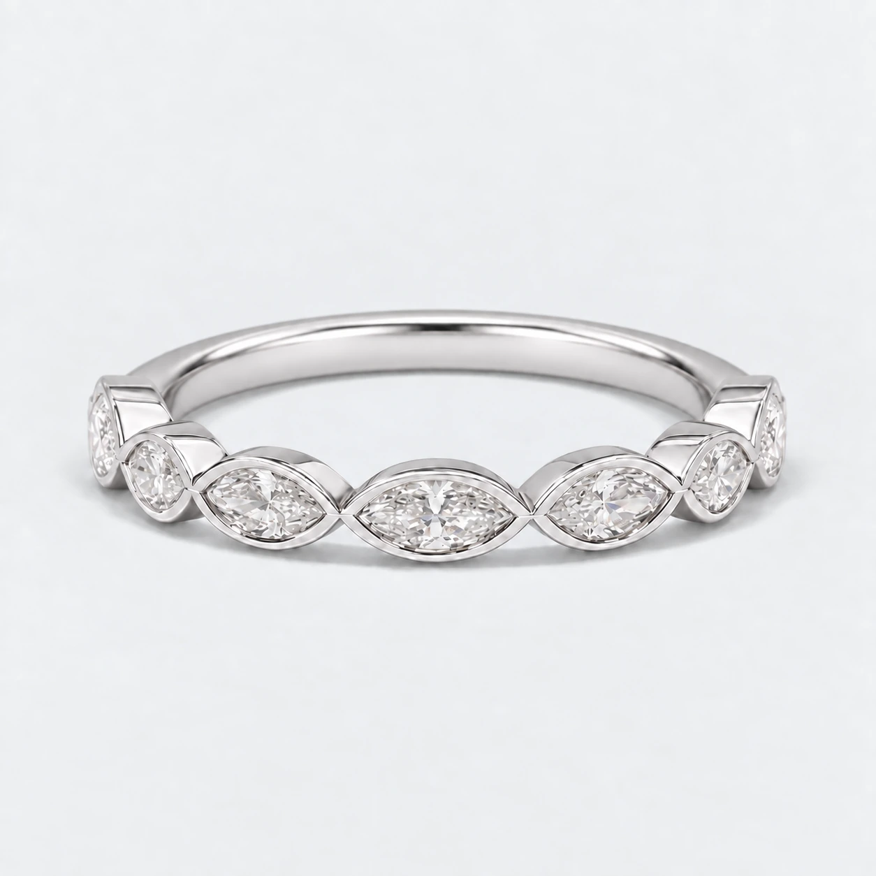 Marquise Bezel Diamond Eternity Ring, half eternity in 9ct White Gold