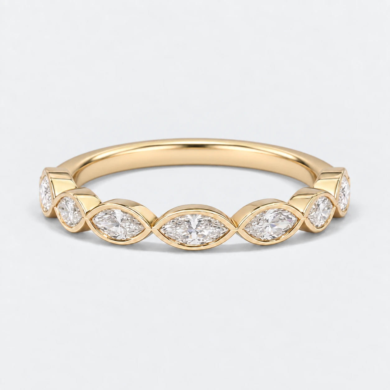 Marquise Bezel Diamond Eternity Ring, half eternity in 9ct Yellow Gold