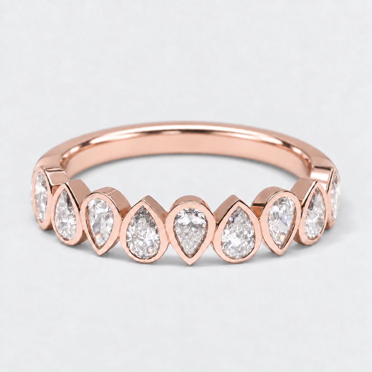 Pear Bezel Diamond Eternity Ring, half eternity in 9ct Rose Gold
