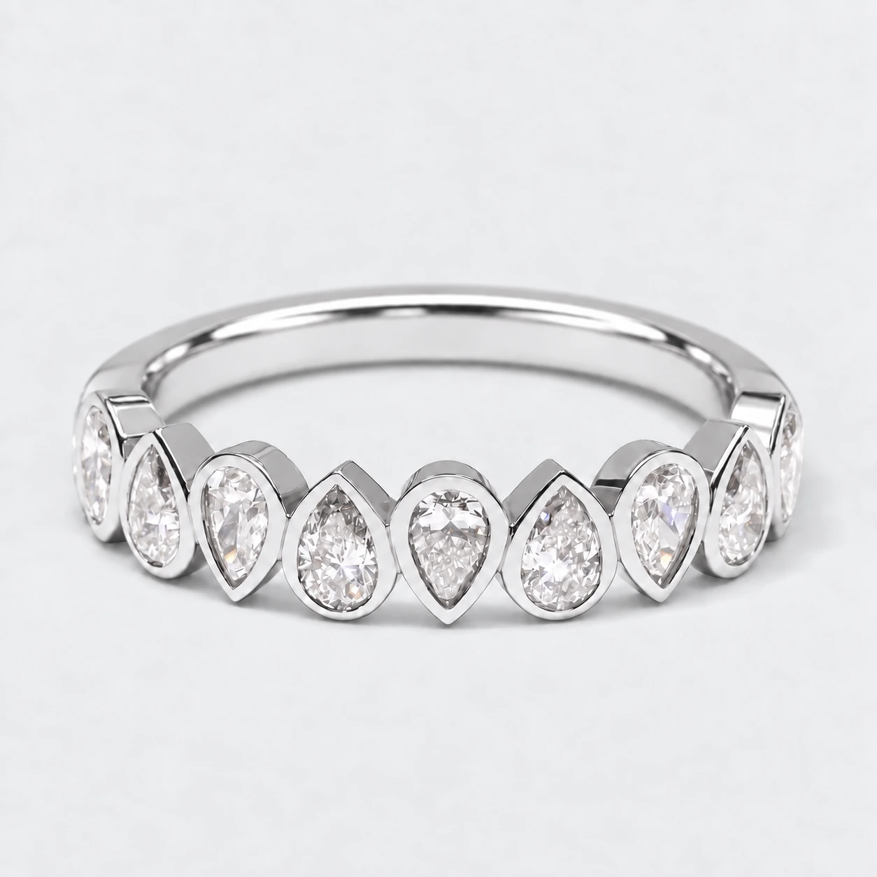 Pear Bezel Diamond Eternity Ring, half eternity in 9ct White Gold