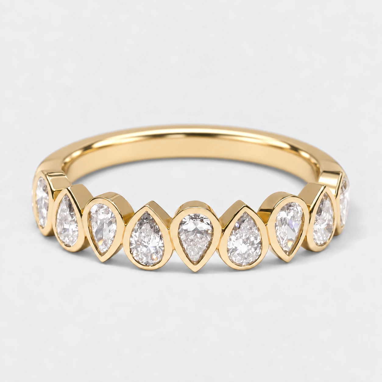 Pear Bezel Diamond Eternity Ring, half eternity in 9ct Yellow Gold