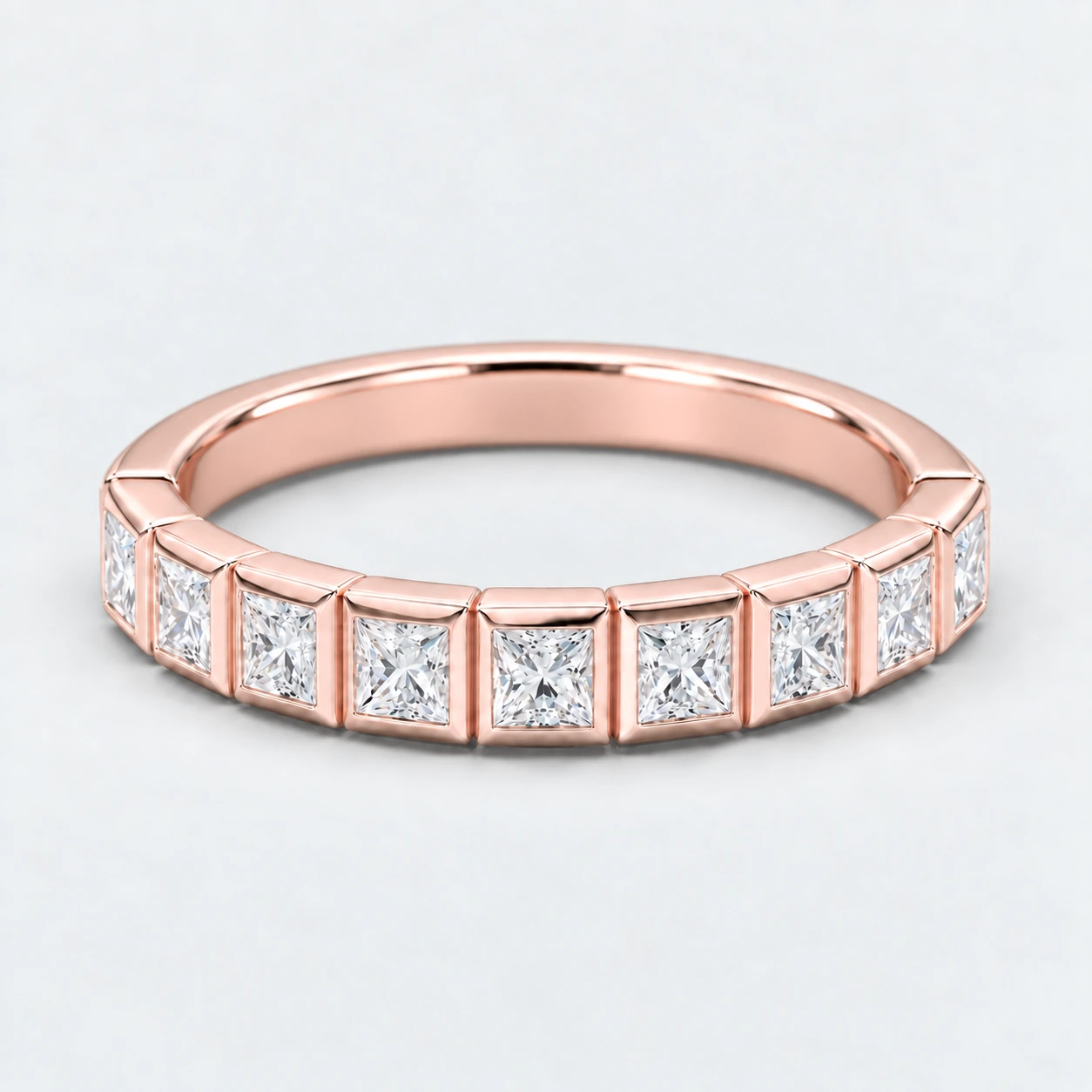 Princess Bezel Diamond Eternity Ring, half eternity in 9ct Rose Gold