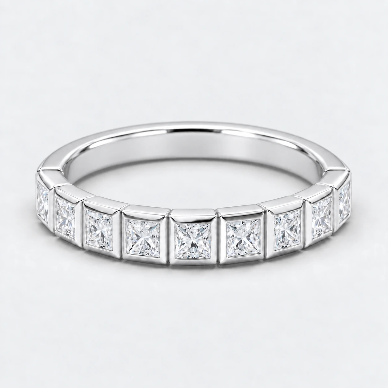 Princess Bezel Diamond Eternity Ring, half eternity in 9ct White Gold