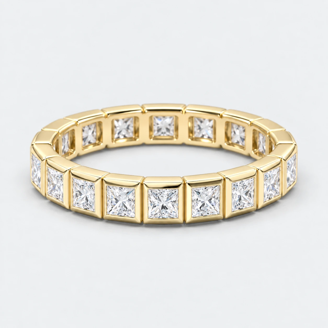 Princess Bezel Diamond Eternity Ring, full eternity in 9ct Yellow Gold