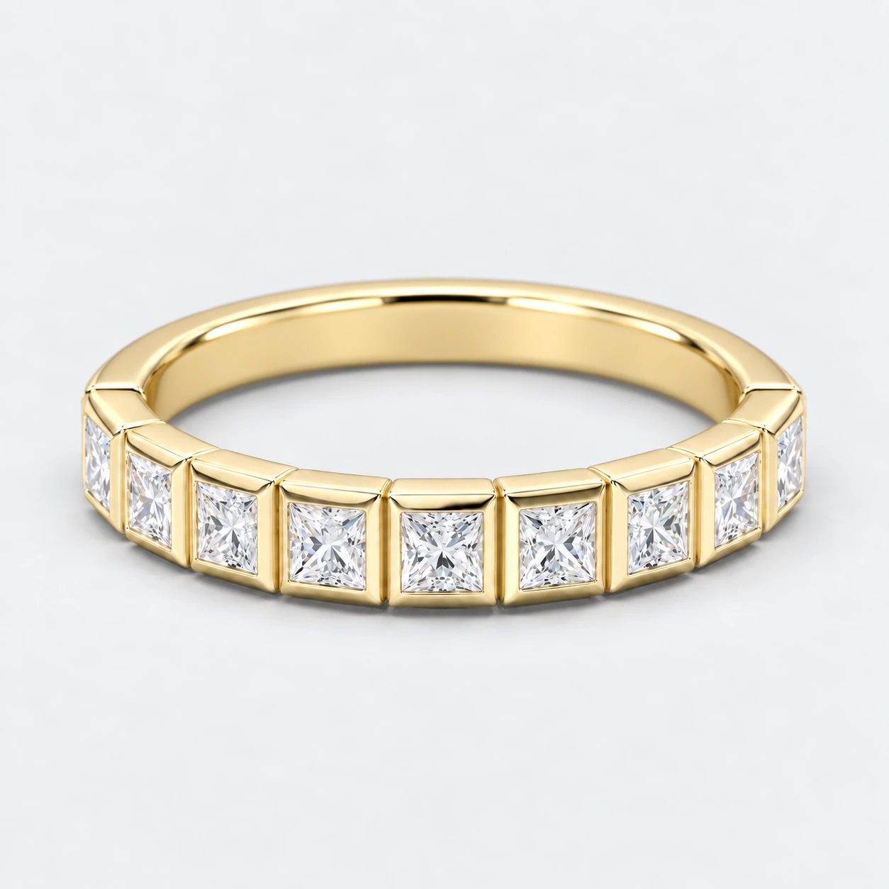 Princess Bezel Diamond Eternity Ring, half eternity in 9ct Yellow Gold