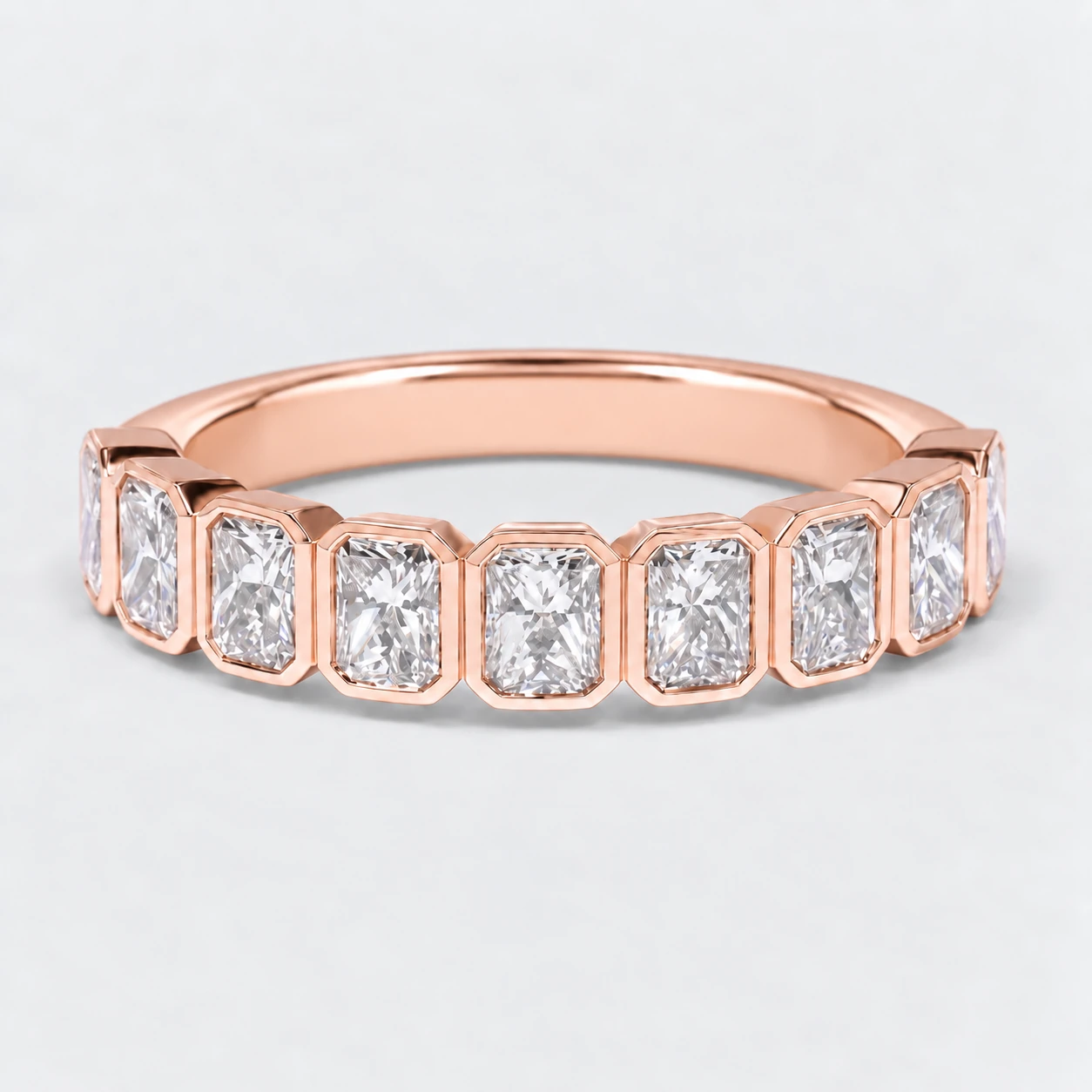 Radiant Bezel Diamond Eternity Ring, half eternity in 9ct Rose Gold