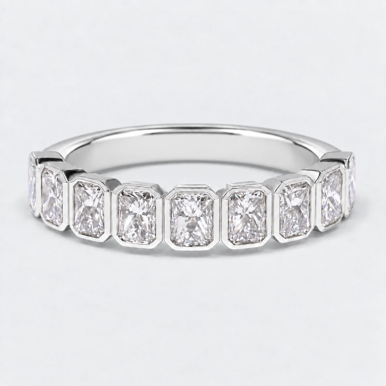 Radiant Bezel Diamond Eternity Ring, half eternity in 9ct White Gold