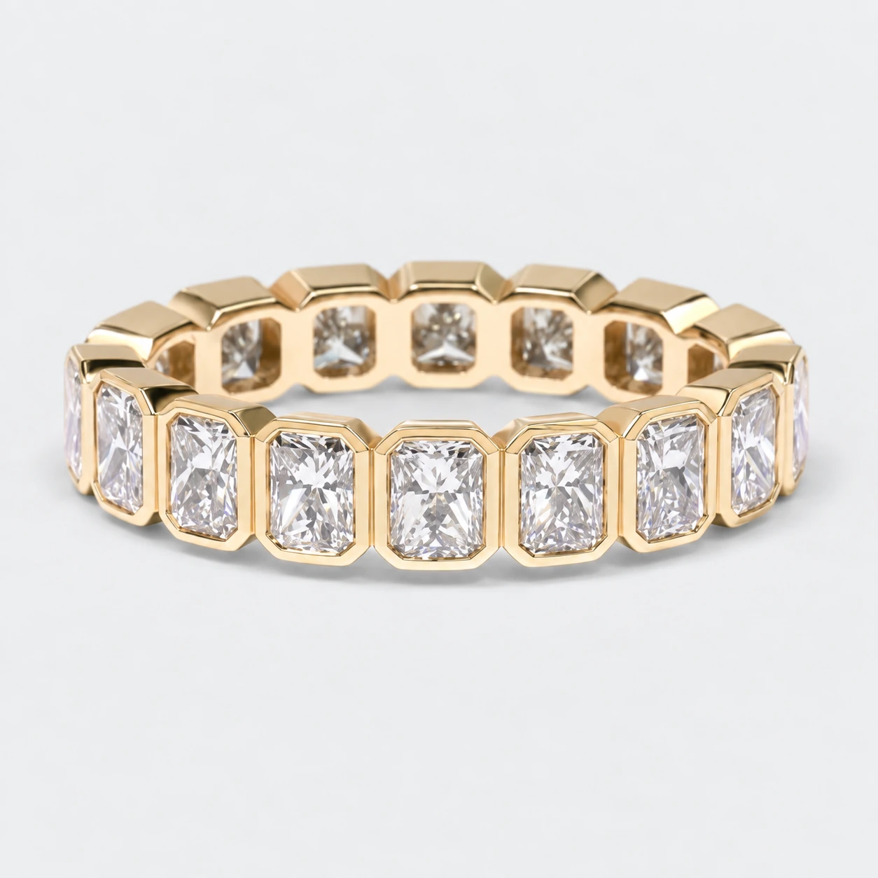 Radiant Bezel Diamond Eternity Ring, full eternity in 9ct Yellow Gold