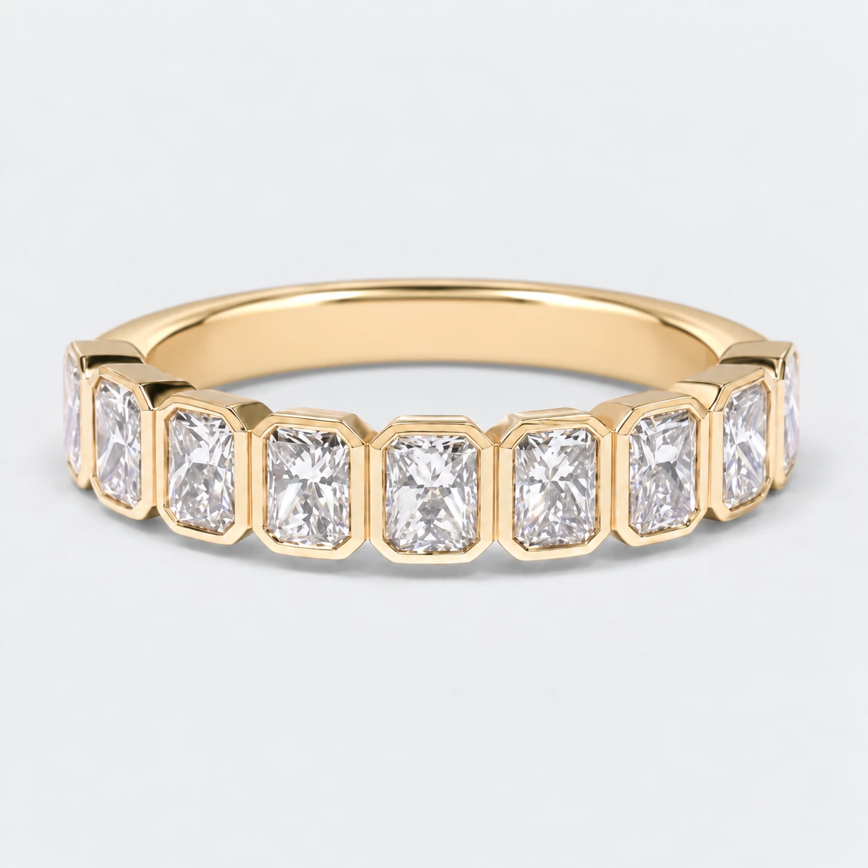 Radiant Bezel Diamond Eternity Ring, half eternity in 9ct Yellow Gold