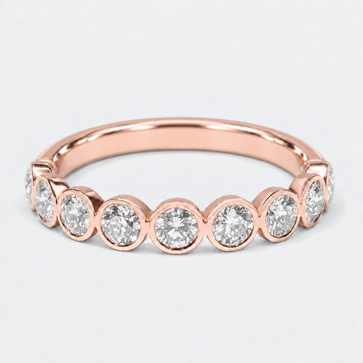 Round Bezel Diamond Eternity Ring, half eternity in 9ct Rose Gold