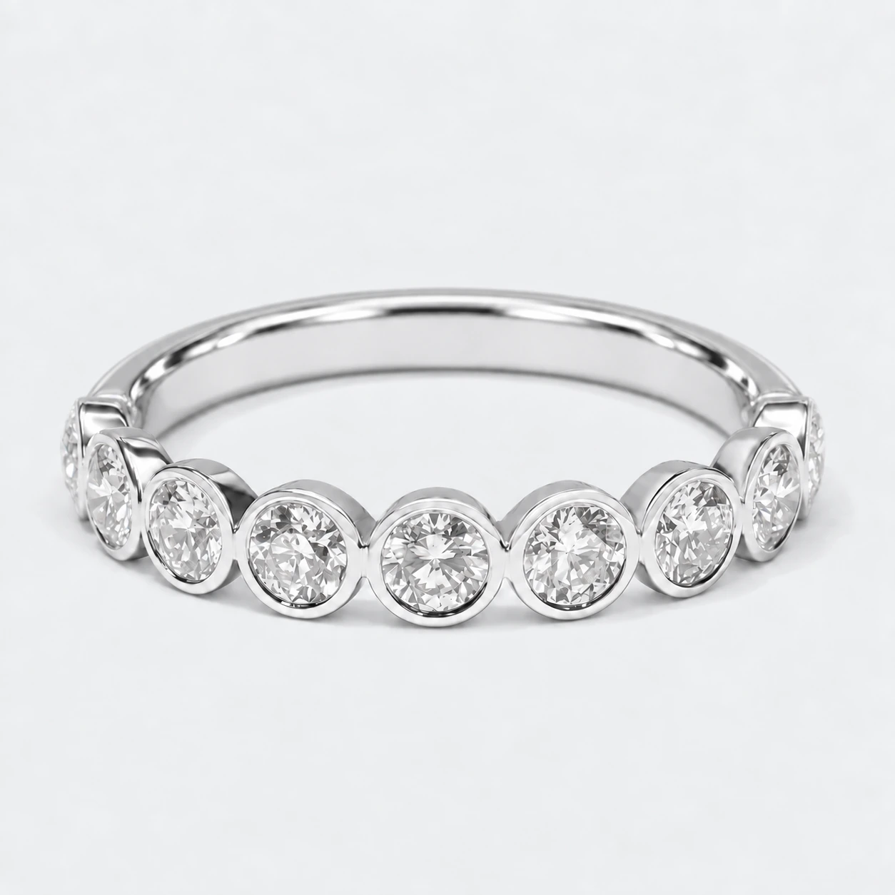 Round Bezel Diamond Eternity Ring, half eternity in 9ct White Gold