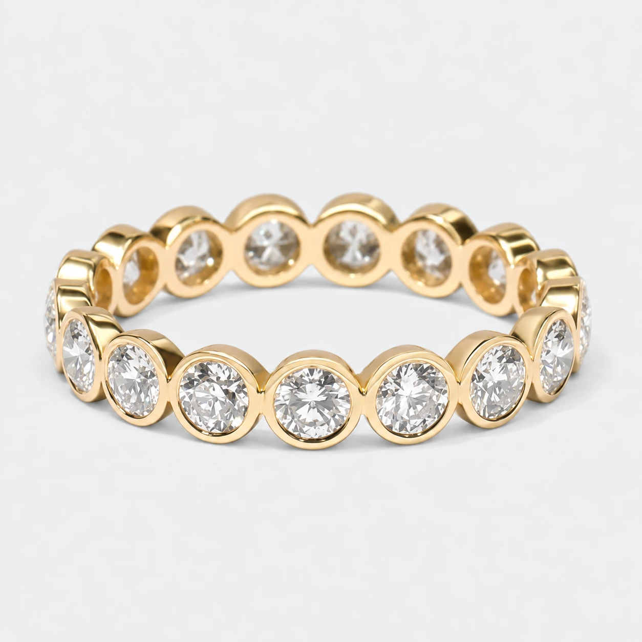 Round Bezel Diamond Eternity Ring, full eternity in 9ct Yellow Gold