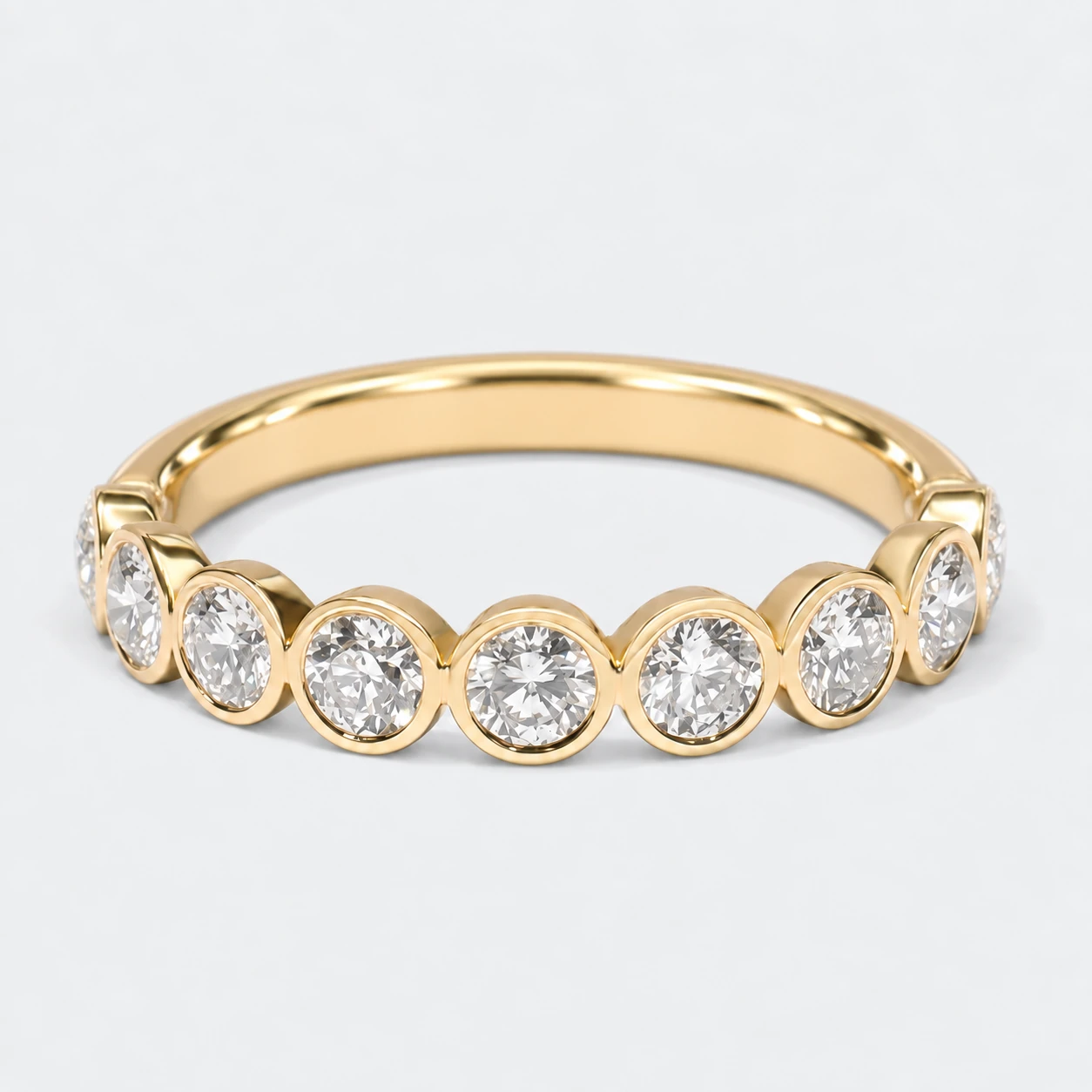 Round Bezel Diamond Eternity Ring, half eternity in 9ct Yellow Gold
