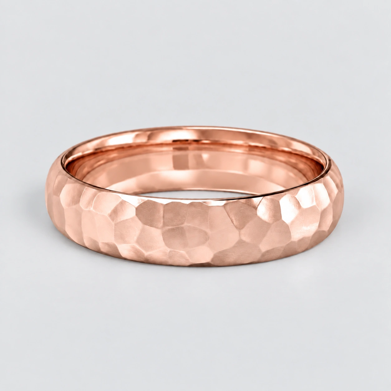 5.5mm Hammered Wedding Band, plain in 9ct Rose Gold