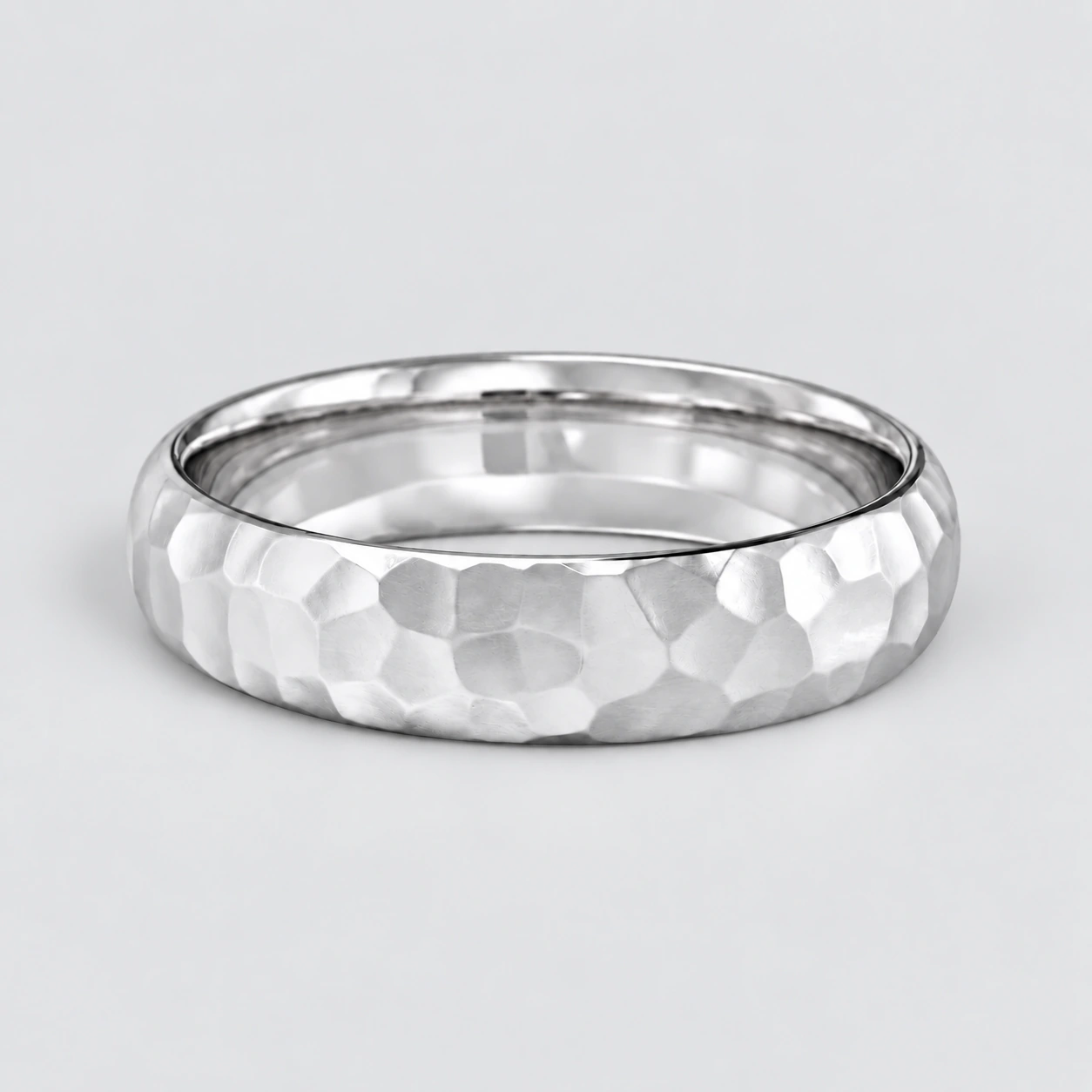 5.5mm Hammered Wedding Band, plain in 9ct White Gold