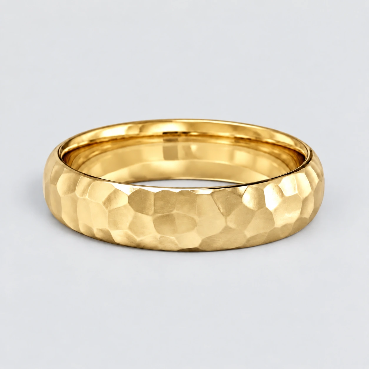 5.5mm Hammered Wedding Band, plain in 9ct Yellow Gold