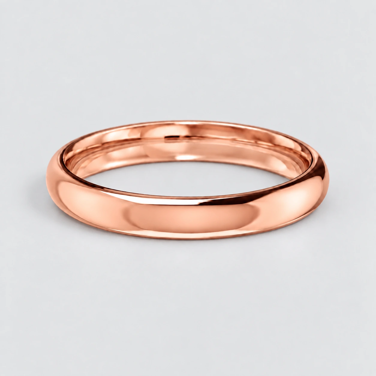 3mm Domed Court Wedding Band, plain in 9ct Rose Gold