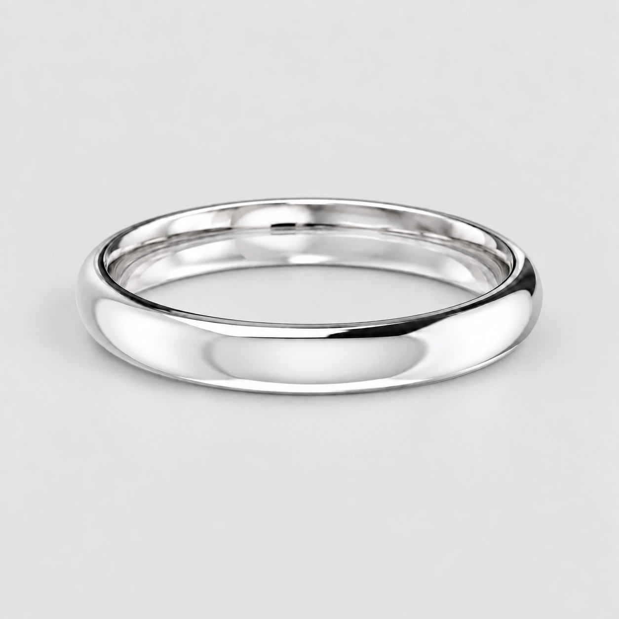 3mm Domed Court Wedding Band, plain in 9ct White Gold