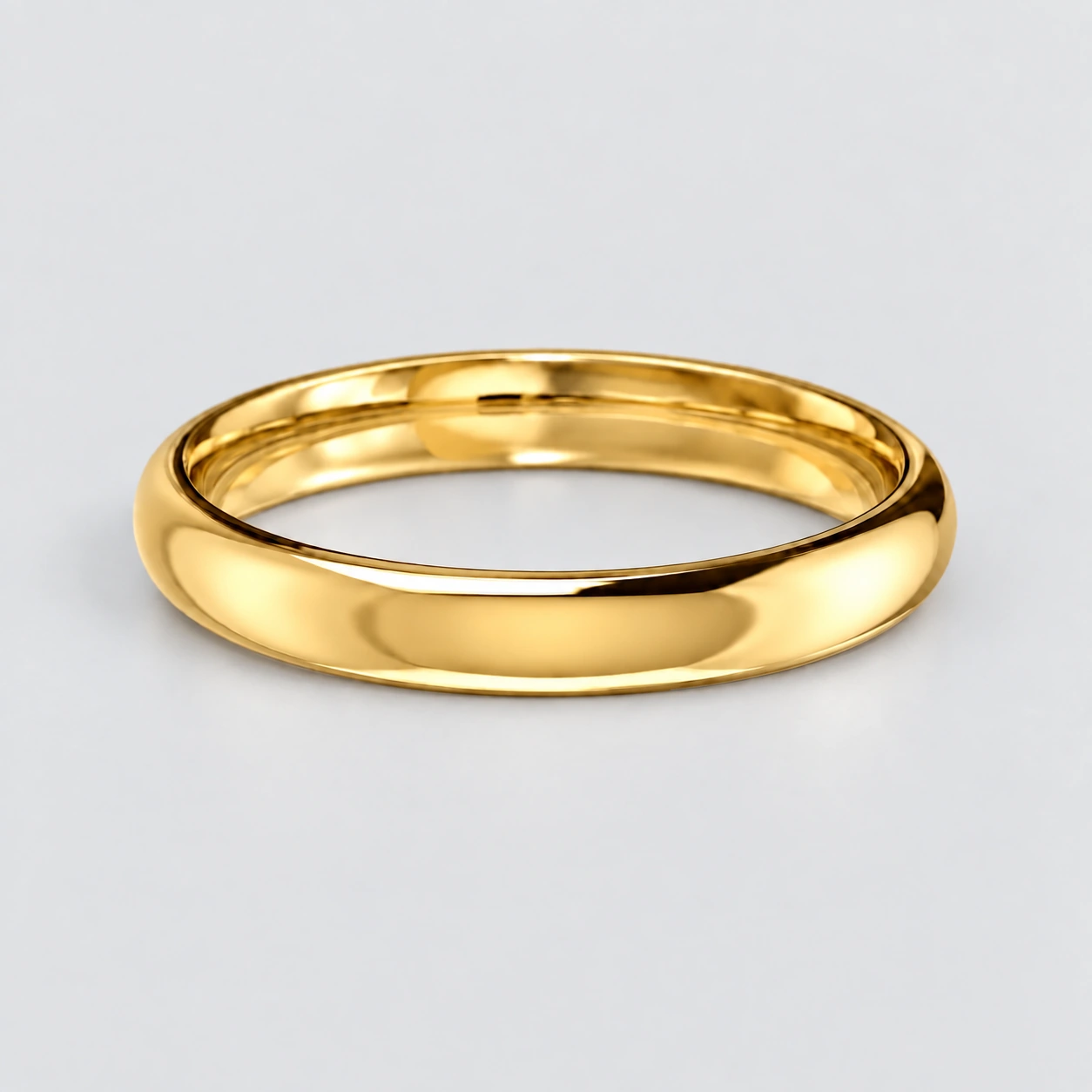 3mm Domed Court Wedding Band, plain in 9ct Yellow Gold