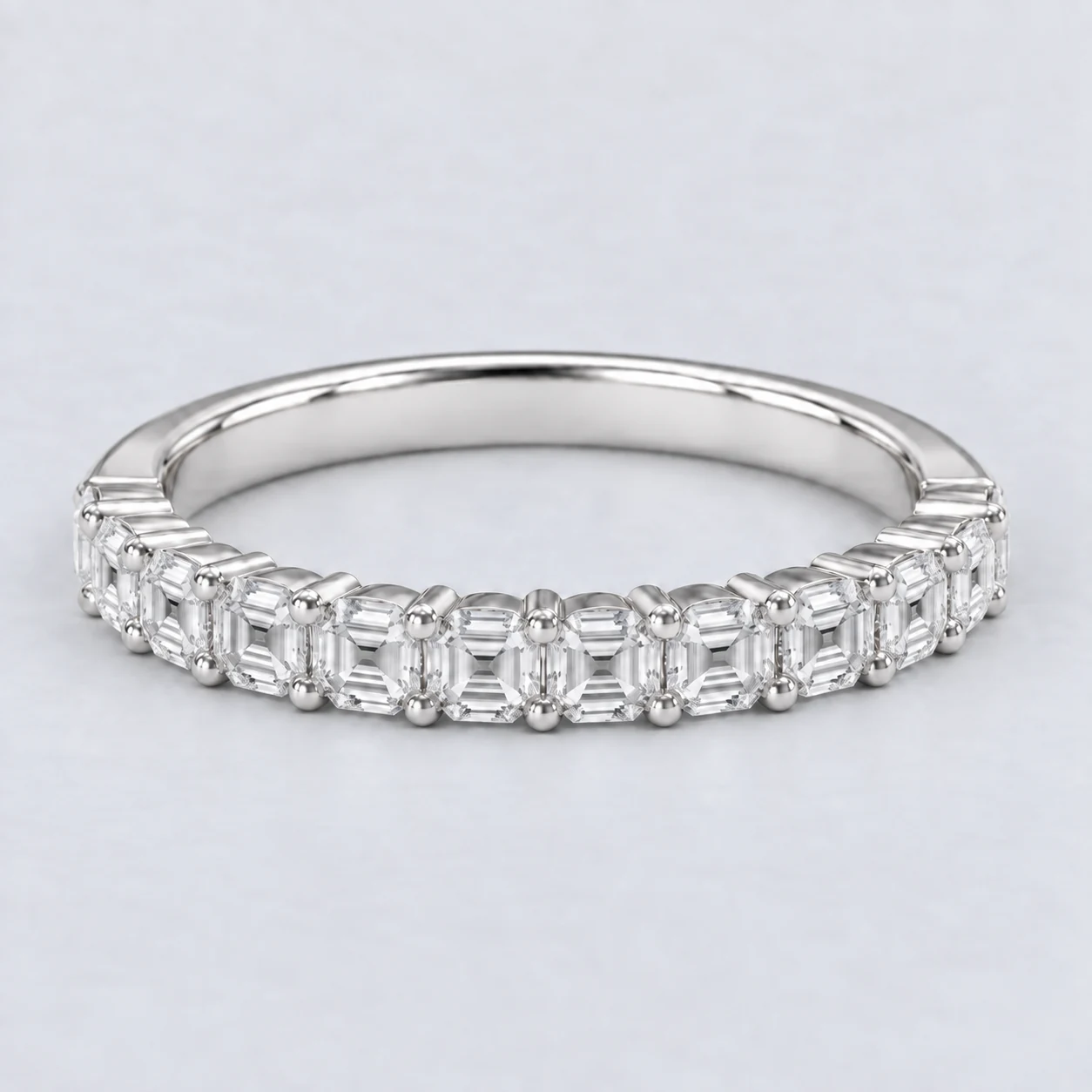 Asscher Shared Prong Diamond Eternity Ring, half eternity in Platinum