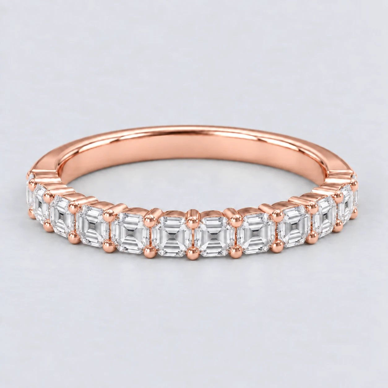 Asscher Shared Prong Diamond Eternity Ring, half eternity in 9ct Rose Gold