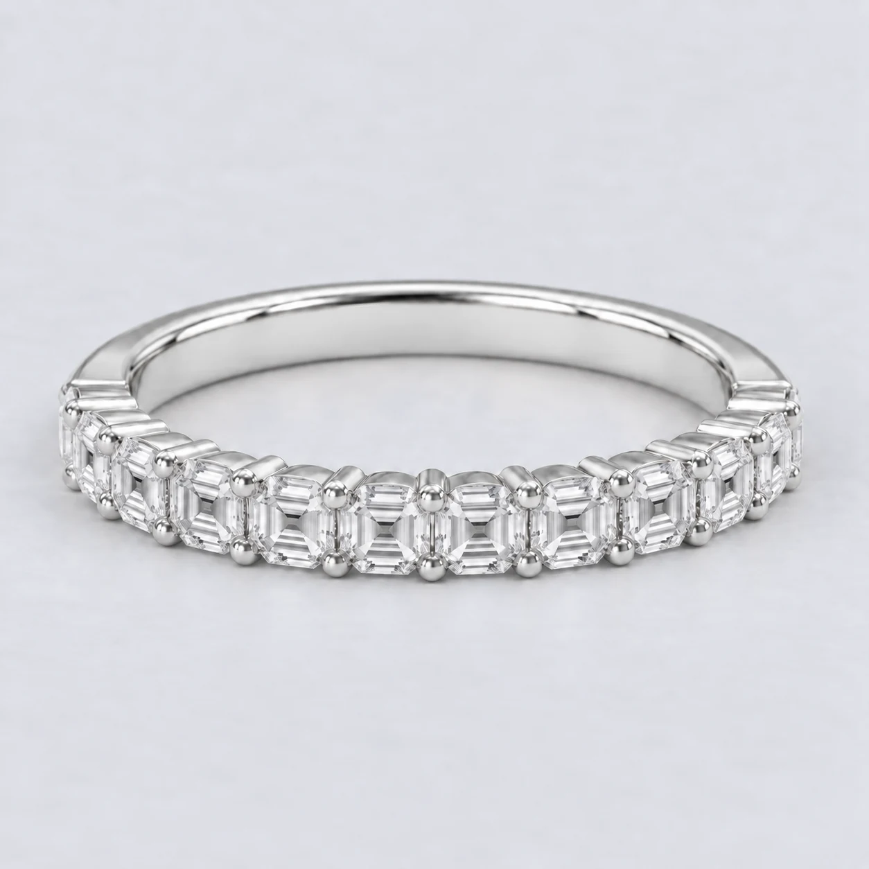 Asscher Shared Prong Diamond Eternity Ring, half eternity in 9ct White Gold