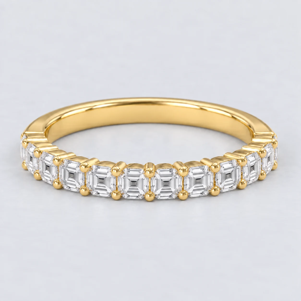 Asscher Shared Prong Diamond Eternity Ring, half eternity in 9ct Yellow Gold