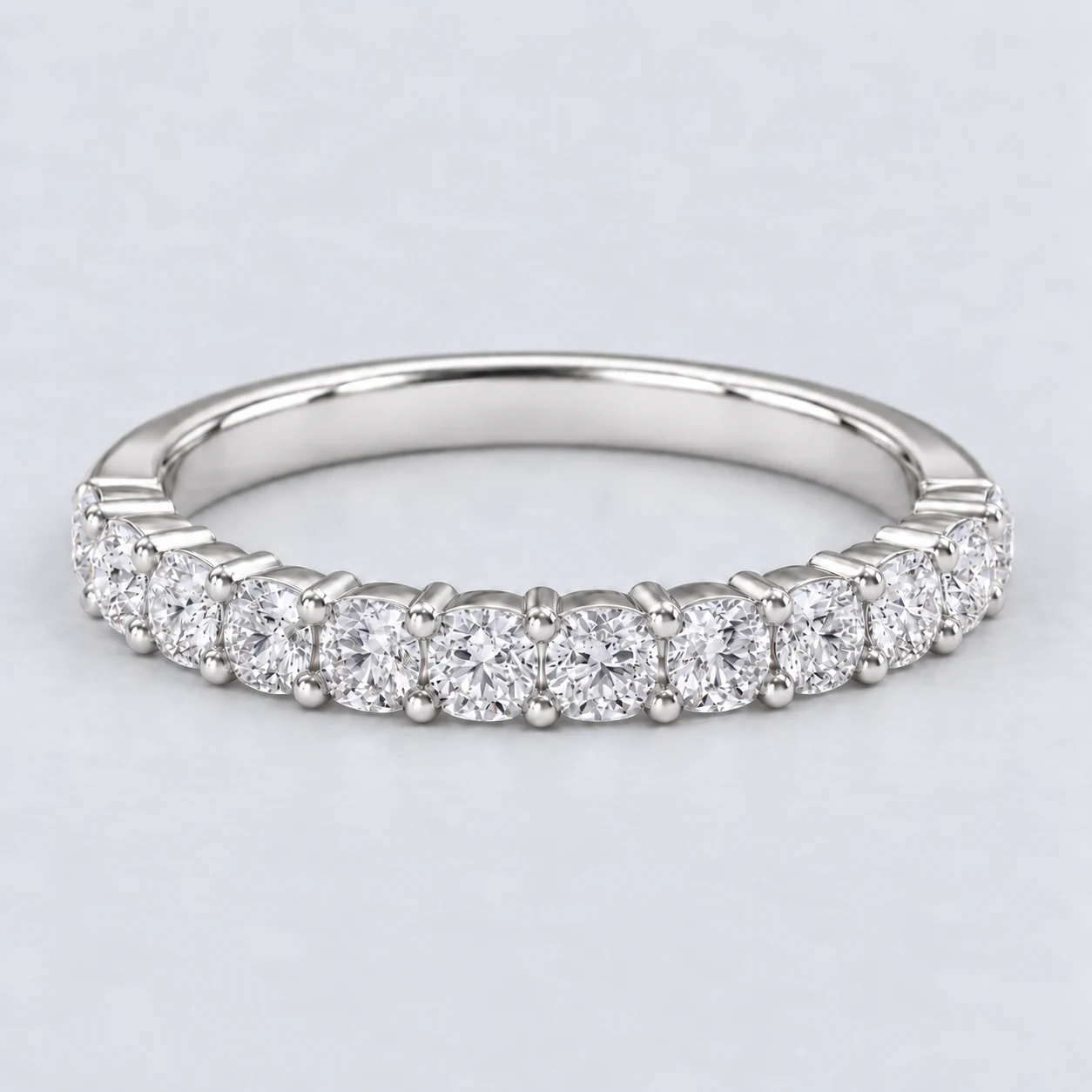 Cushion Shared Prong Diamond Eternity Ring, half eternity in Platinum