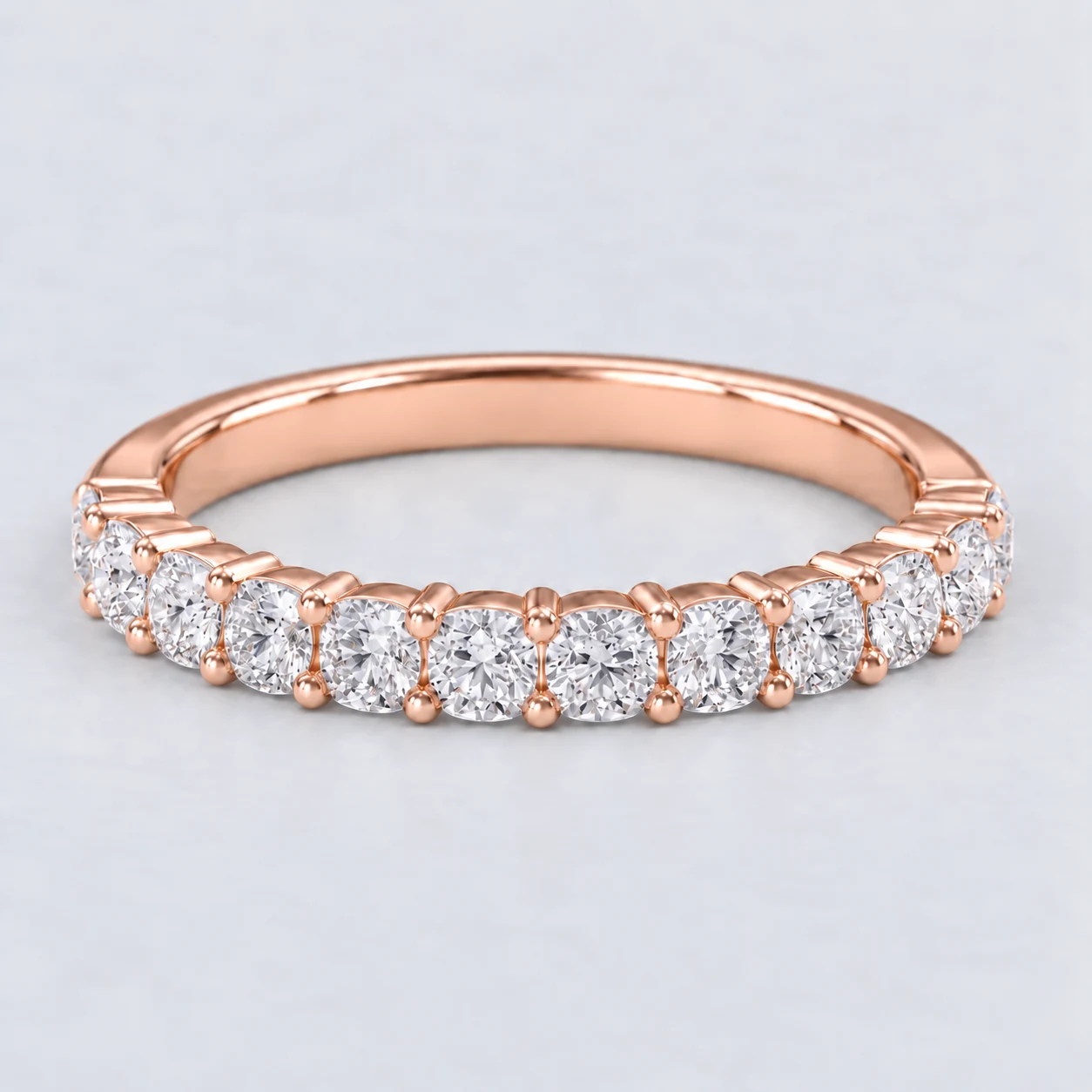 Cushion Shared Prong Diamond Eternity Ring, half eternity in 9ct Rose Gold