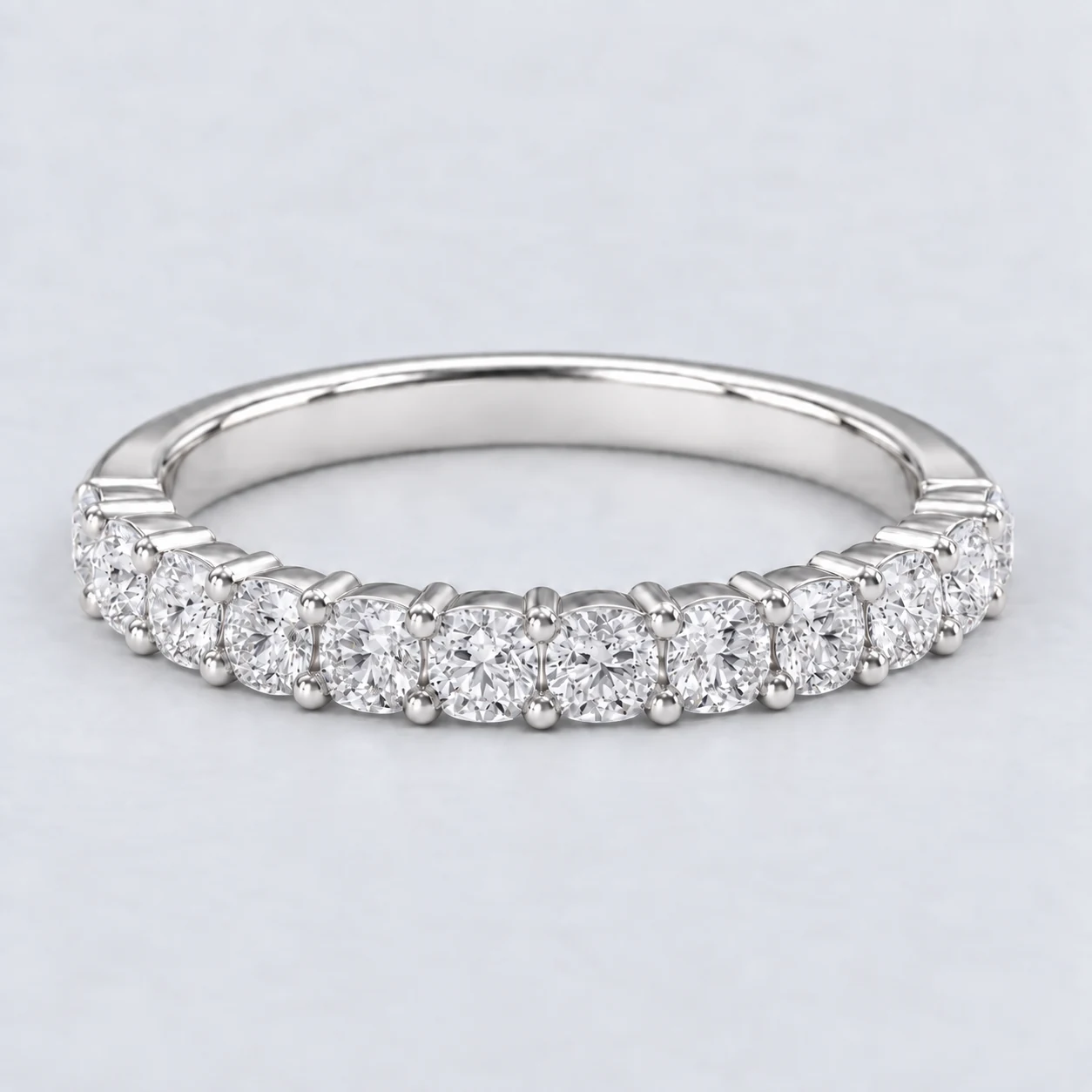 Cushion Shared Prong Diamond Eternity Ring, half eternity in 9ct White Gold