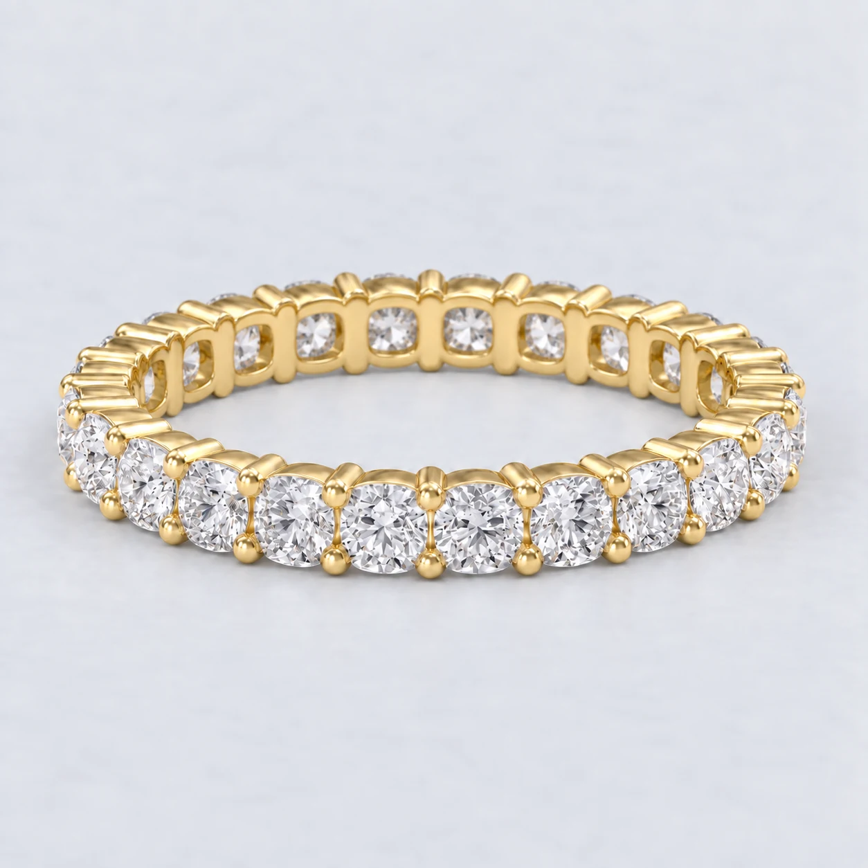 Cushion Shared Prong Diamond Eternity Ring, full eternity in 9ct Yellow Gold
