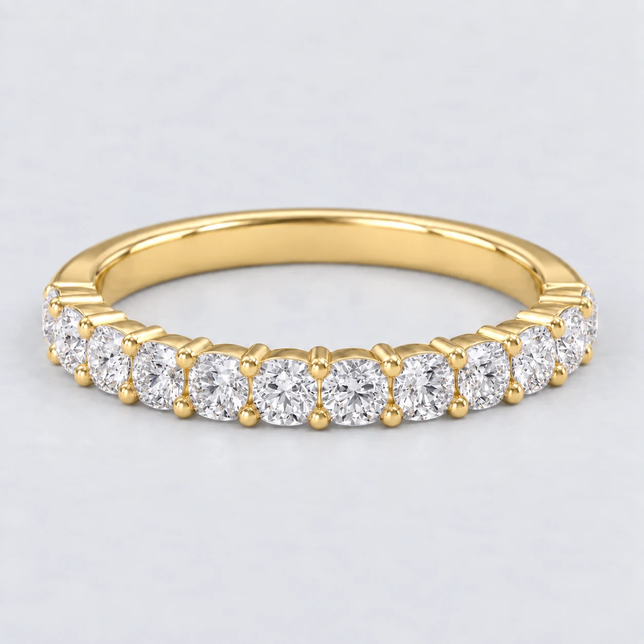 Cushion Shared Prong Diamond Eternity Ring, half eternity in 9ct Yellow Gold