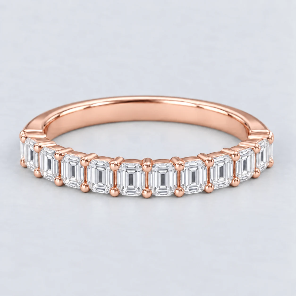 Emerald Shared Prong Diamond Eternity Ring, half eternity in 9ct Rose Gold