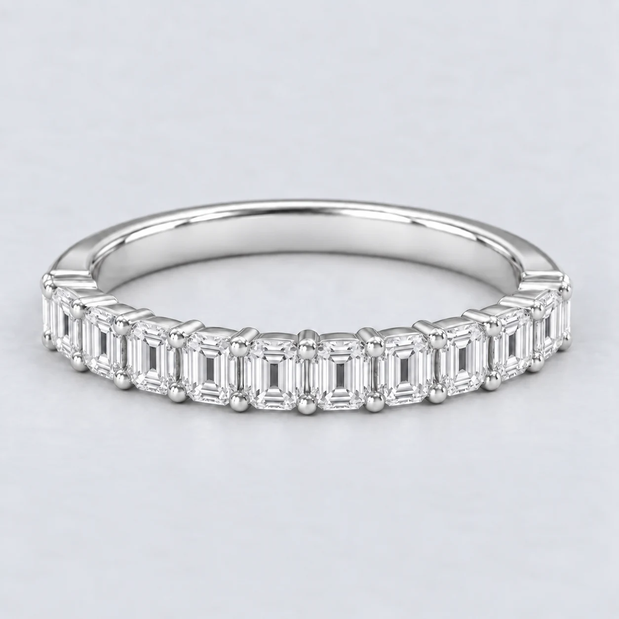Emerald Shared Prong Diamond Eternity Ring, half eternity in 9ct White Gold