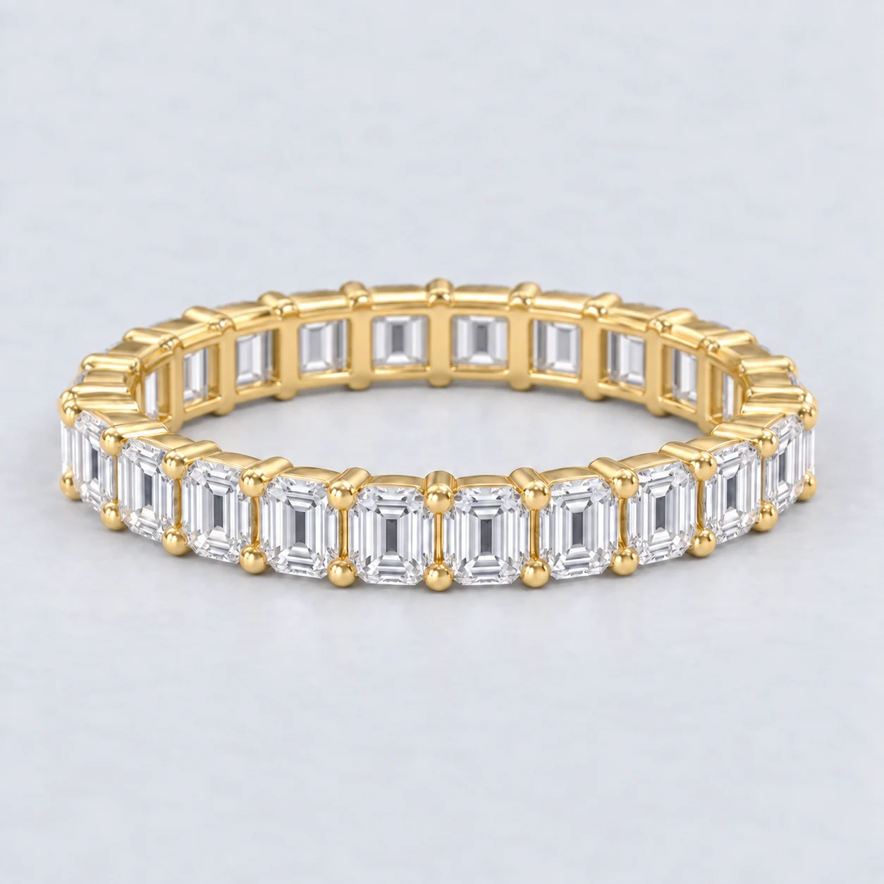 Emerald Shared Prong Diamond Eternity Ring, full eternity in 9ct Yellow Gold