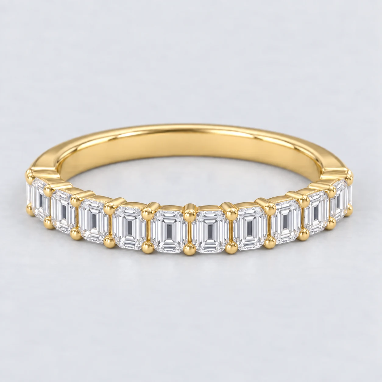 Emerald Shared Prong Diamond Eternity Ring, half eternity in 9ct Yellow Gold