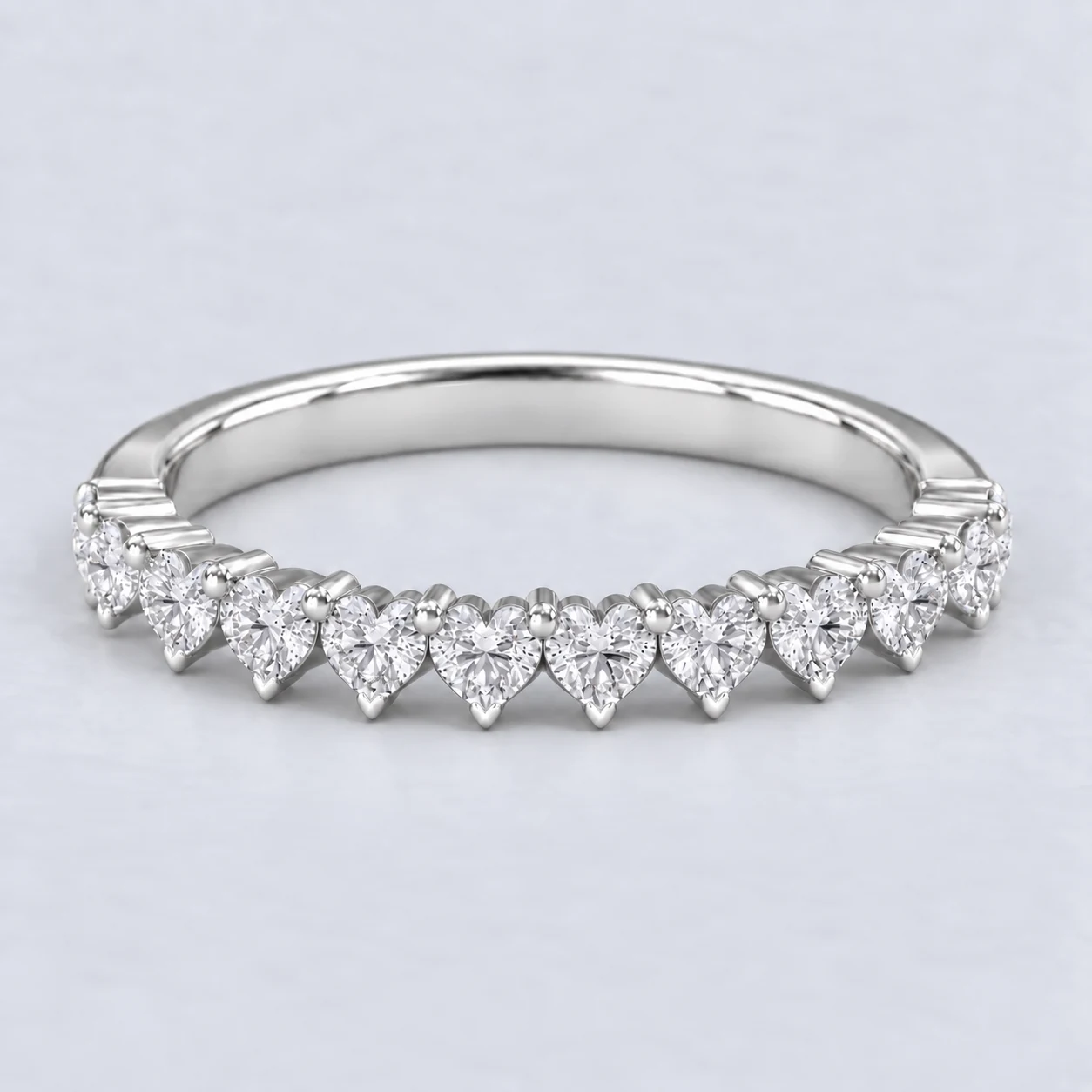 Heart Shared Prong Diamond Eternity Ring, half eternity in Platinum