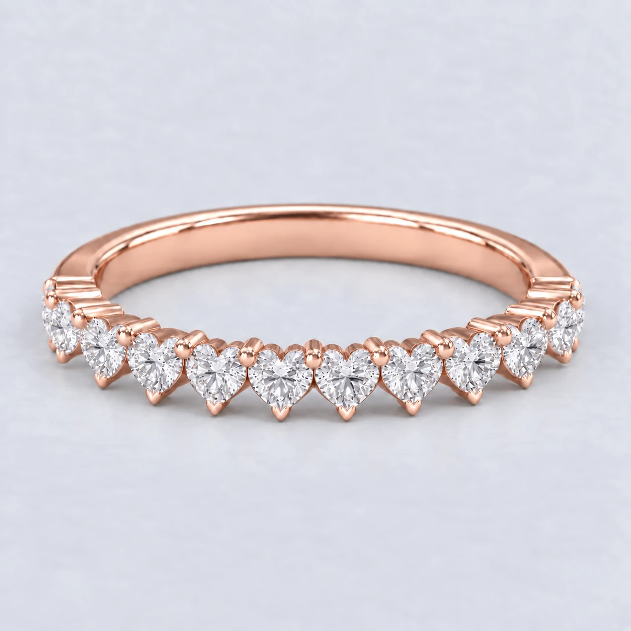 Heart Shared Prong Diamond Eternity Ring, half eternity in 9ct Rose Gold
